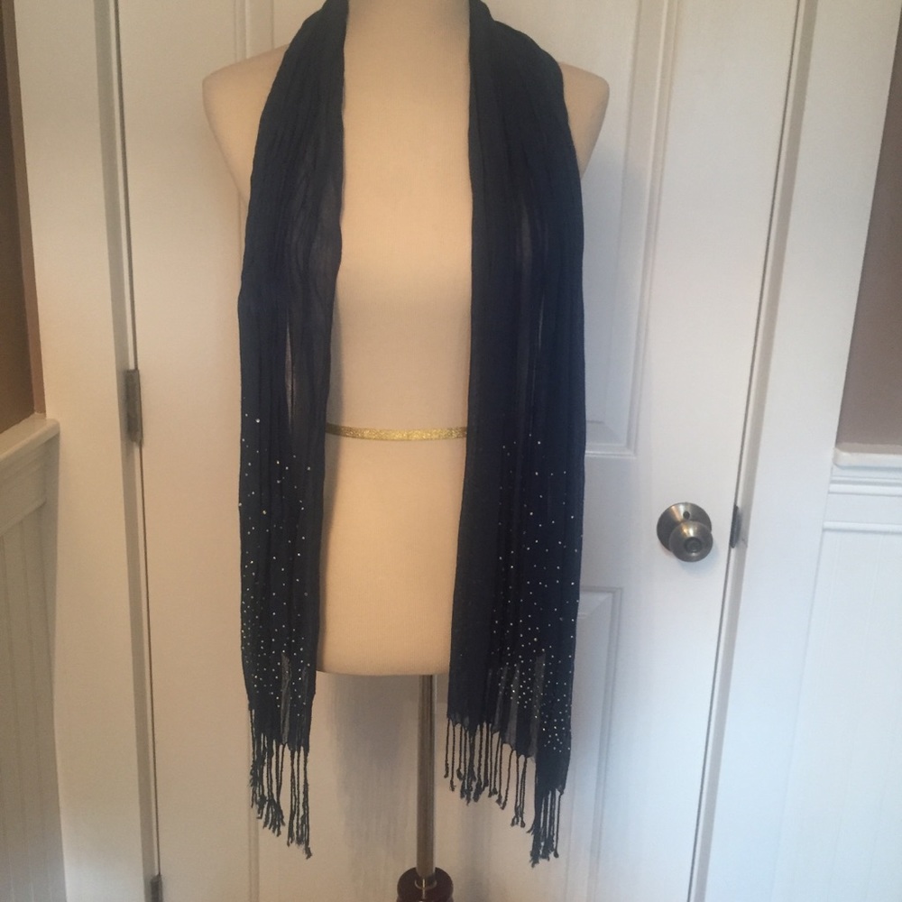 SCARF BLUE CRINKLE SPARKLE FRINGE LONG RECTANGLE